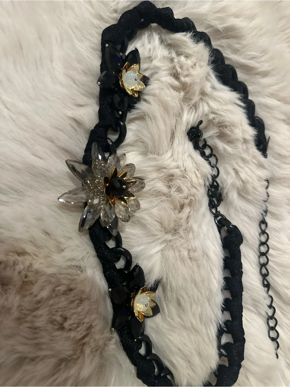 Anne Fontaine Braided Chain Belt with Crystal Flower Accents. Statement piece!